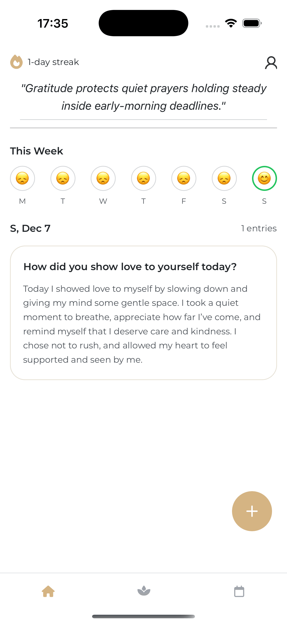 Gratiwell gratitude list screen